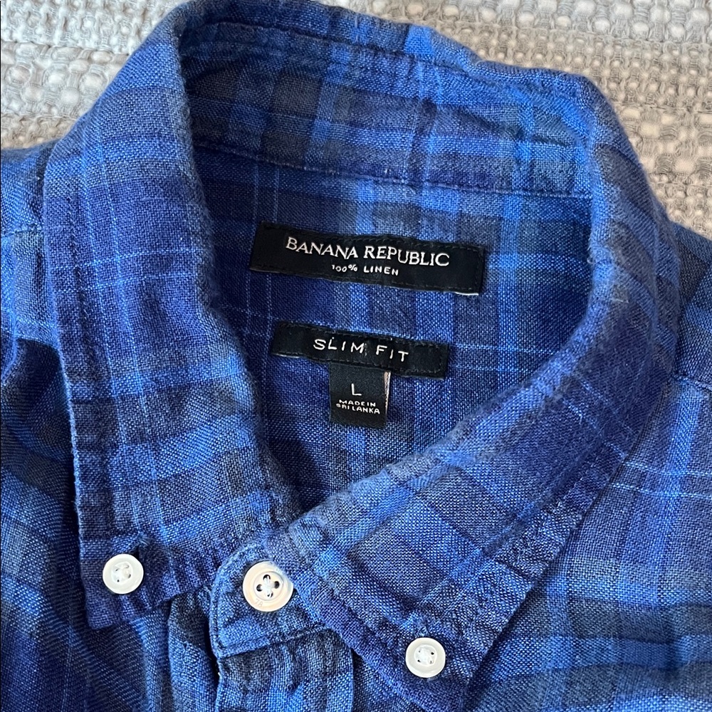 Banana Republic 100% Linen Plaid Long Sleeve Shirt